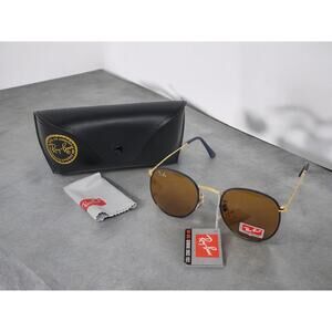 Ray Ban RB3475 Sunglasses Unisex Round Rare Blue/Gold Frame